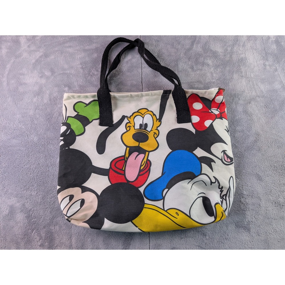Disney Character Print Canvas Tote Bag Mickey Pluto Donald Minnie Cream